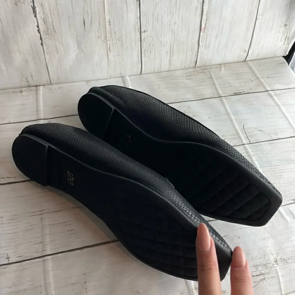 Nature Addington Snake Embossed Leather Flats Black 7.5